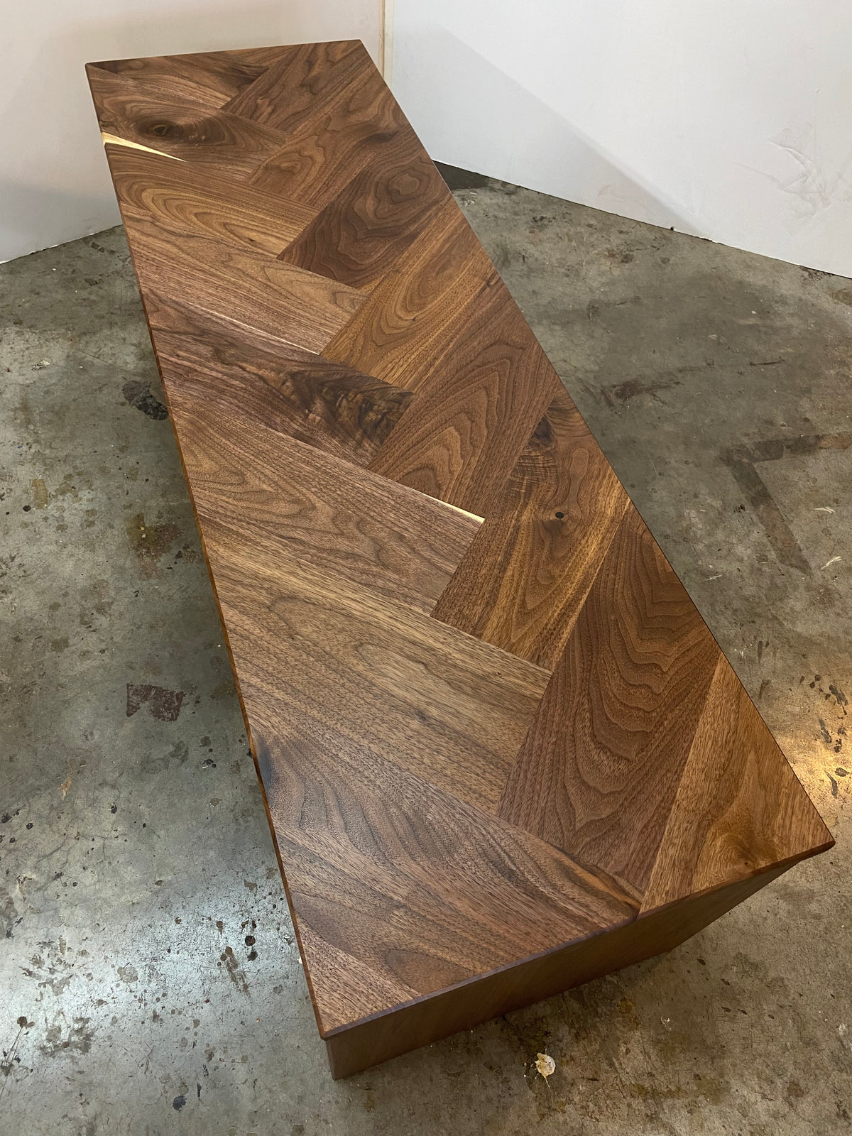 Custom Ottoman Coffee Table with Herringbone Pattern in Solid Walnut