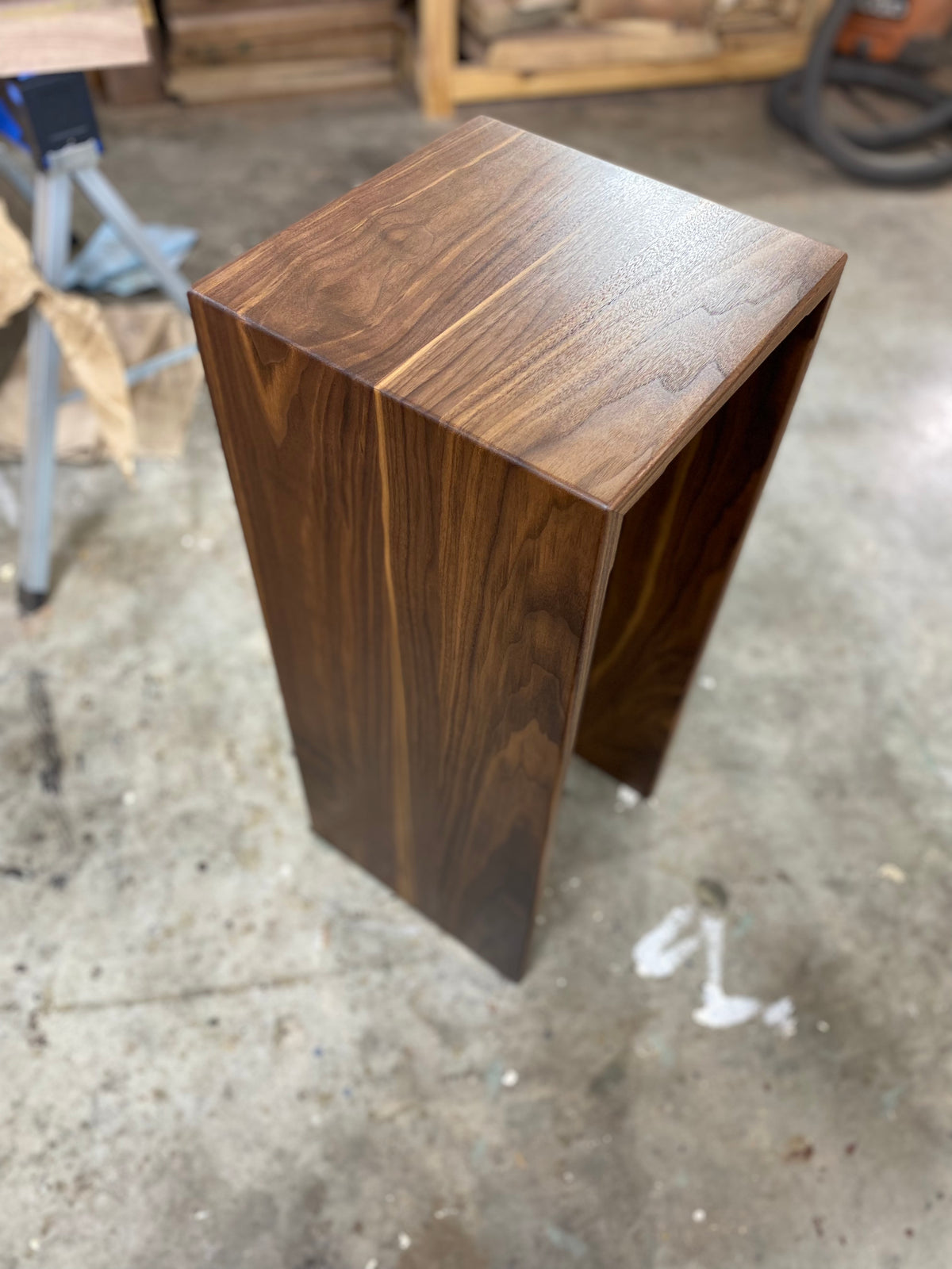 Walnut Sculpture Stand, Art Plinth or Pedestal Stand Handmade with Modern Waterfall Joinery