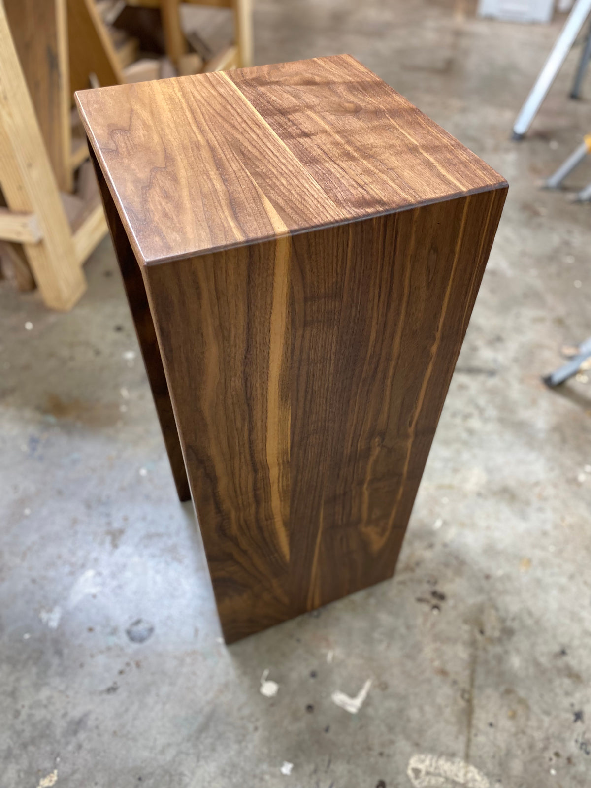 Walnut Sculpture Stand, Art Plinth or Pedestal Stand Handmade with Modern Waterfall Joinery
