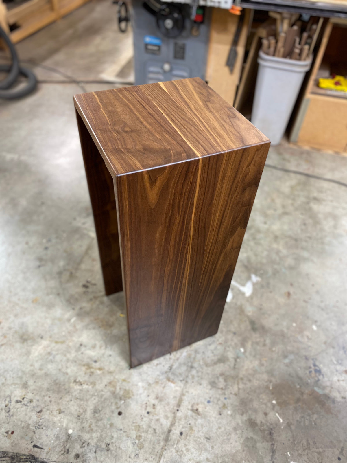 Walnut Sculpture Stand, Art Plinth or Pedestal Stand Handmade with Modern Waterfall Joinery