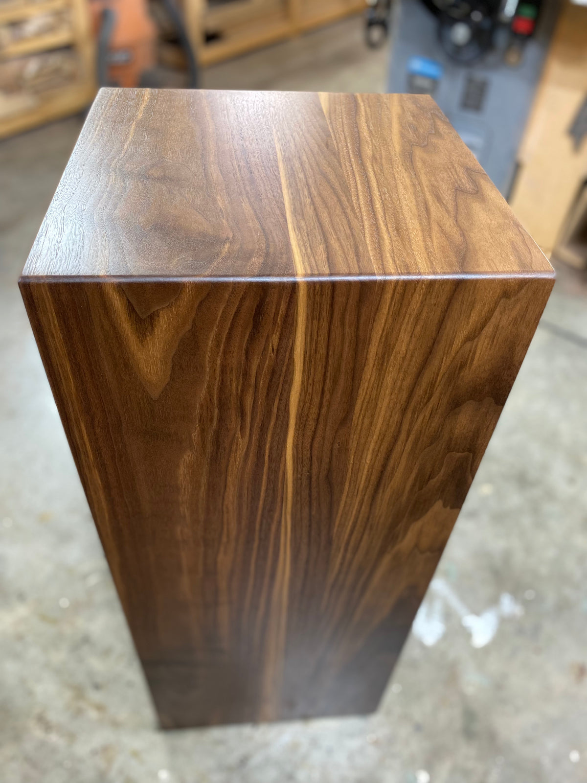 Walnut Sculpture Stand, Art Plinth or Pedestal Stand Handmade with Modern Waterfall Joinery