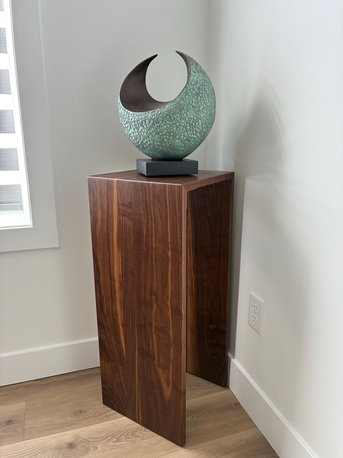 Walnut Sculpture Stand, Art Plinth or Pedestal Stand Handmade with Modern Waterfall Joinery
