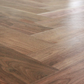 Stunning Herringbone Dining table with Solid Walnut Traditional Trestle Base